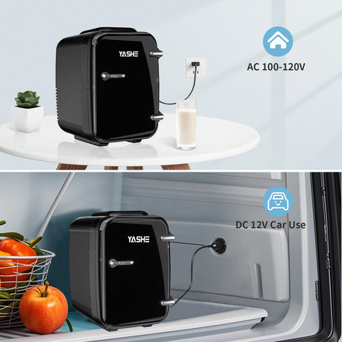 YASHE mini fridge quiet operation ideal for bedroom or office.