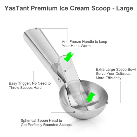 YasTant ice cream scoop featuring ergonomic-grip-design for comfortable control.