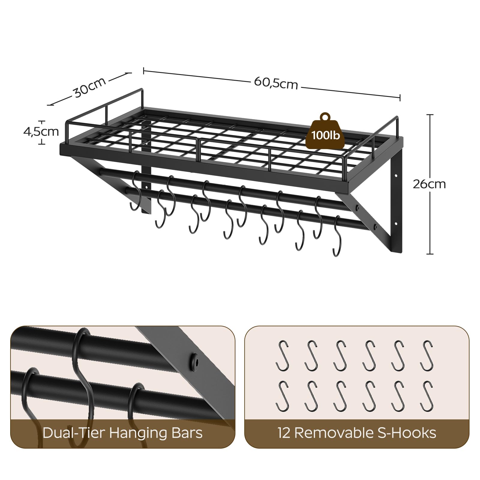 YATINEY included S-hooks arranged for versatile storage
