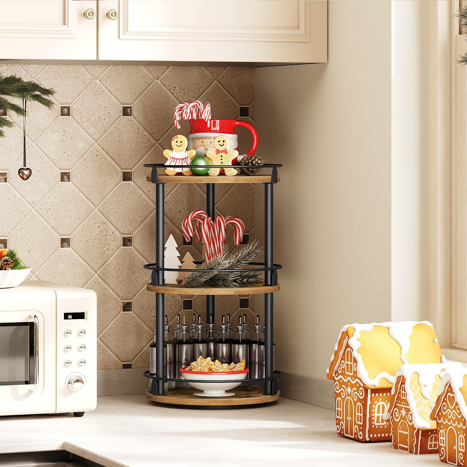 YATINEY cabinet spinning organizer clarifies shelf clutter and quick bottle retrieval.