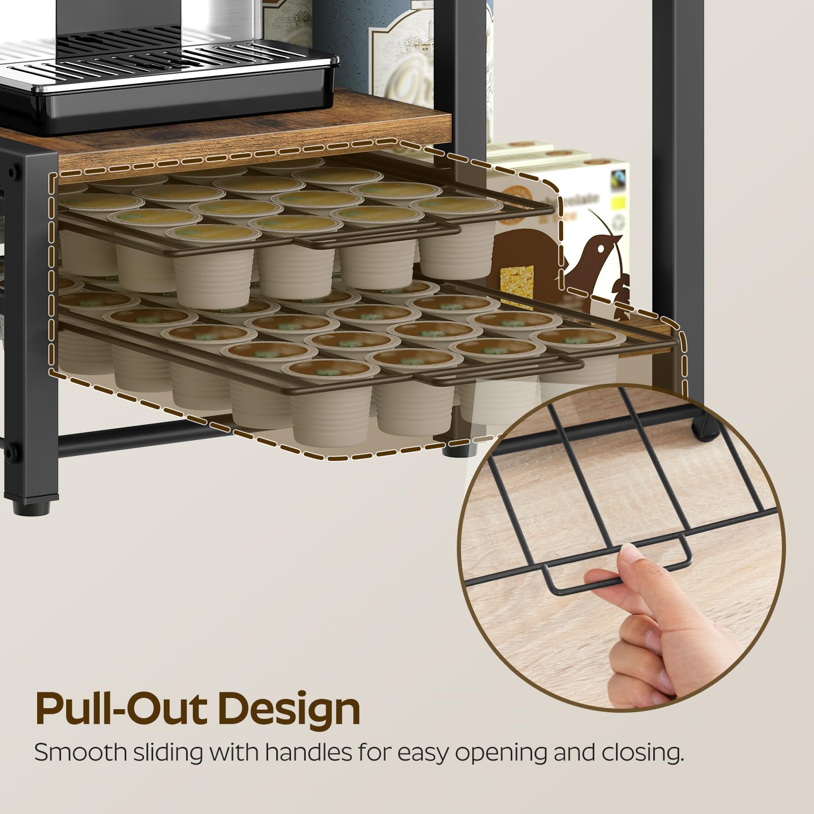 YATINEY sturdy metal-frame provides stable, durable pod storage