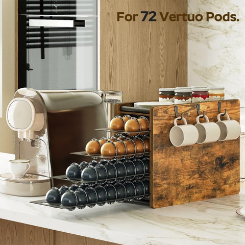 YATINEY coffee pod rack four tiers displayed full Vertuo pod capacity