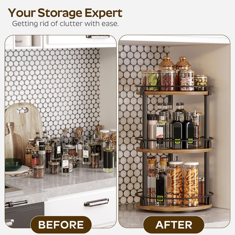 YATINEY kitchen countertop lazy Susan keeps spices within reach.