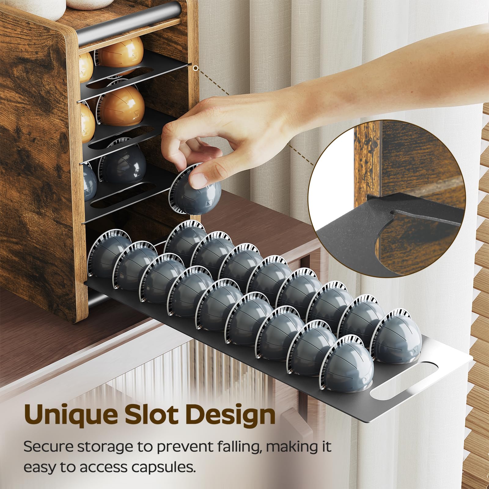 YATINEY modern black shelves complement decor while keeping pods handy