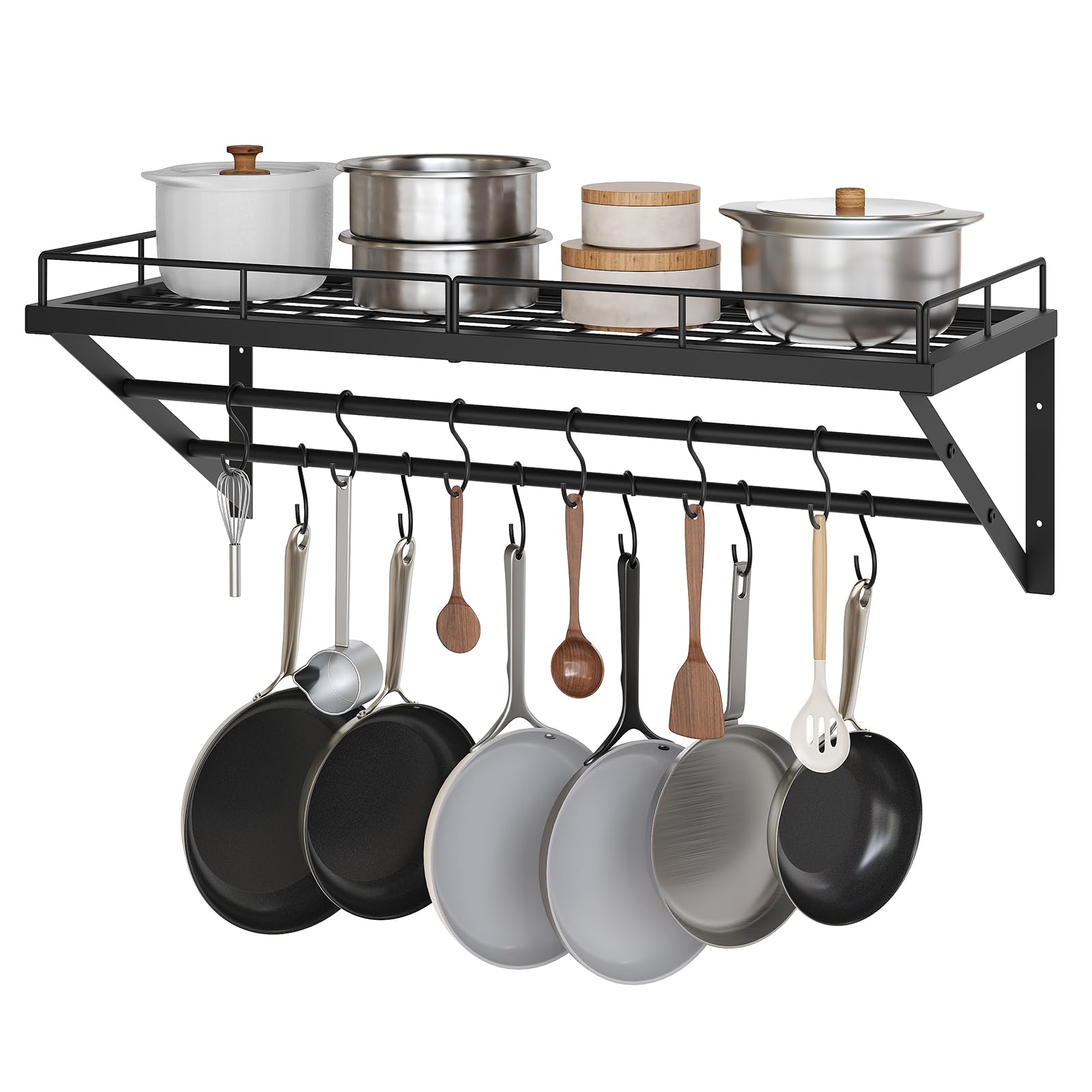 YATINEY pot rack on wall with 30 inch span for sturdy pan storage