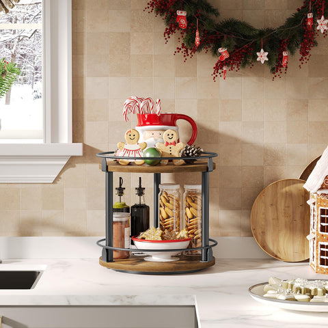 YATINEY two-tier spice turntable showing capacious upper and lower storage