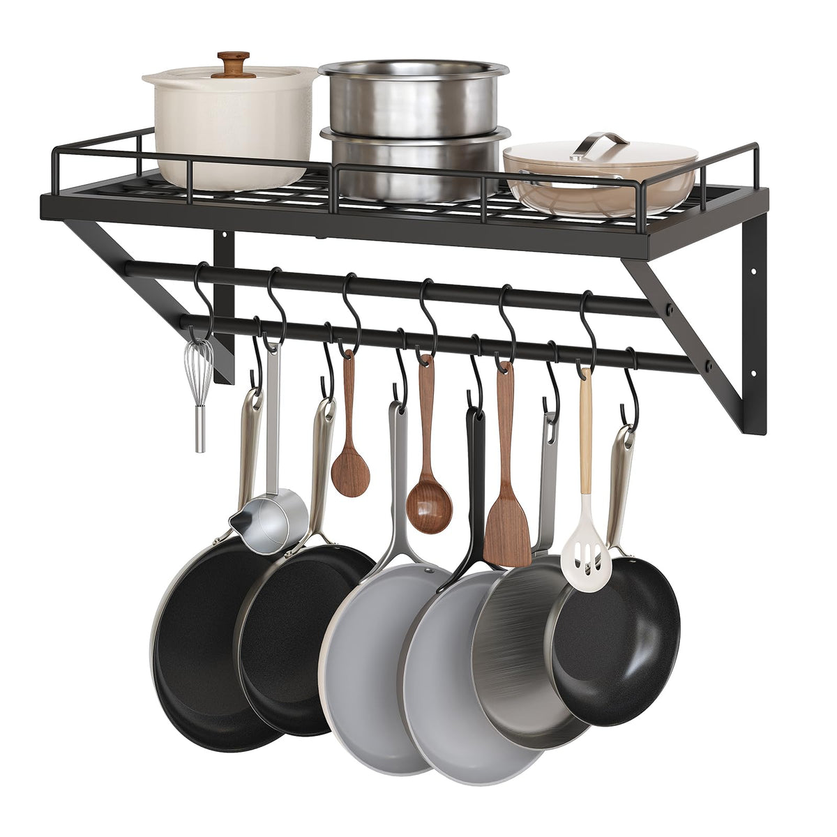 YATINEY wall-mounted pot rack in full view showing space-saving design for kitchens