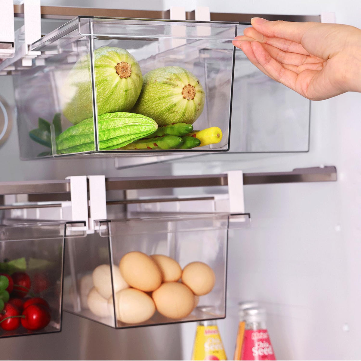 Yatmung fridge drawer with extended rails for easy, smooth access