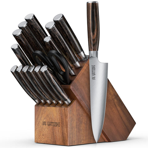 Yatoshi Knives 15-piece knife block set full view for organized kitchen prep