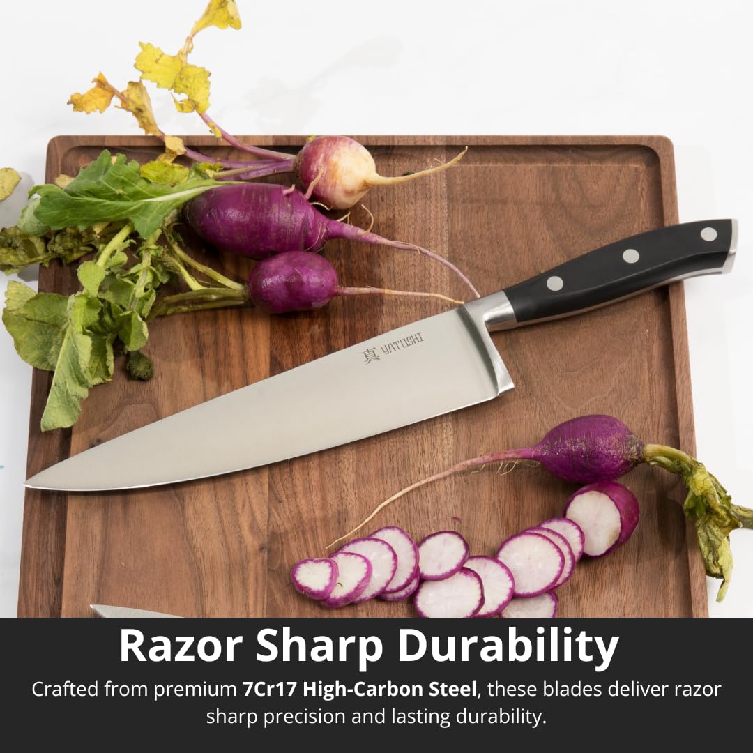 Yatoshi Knives Pakka wood handle offers comfortable grip and balance