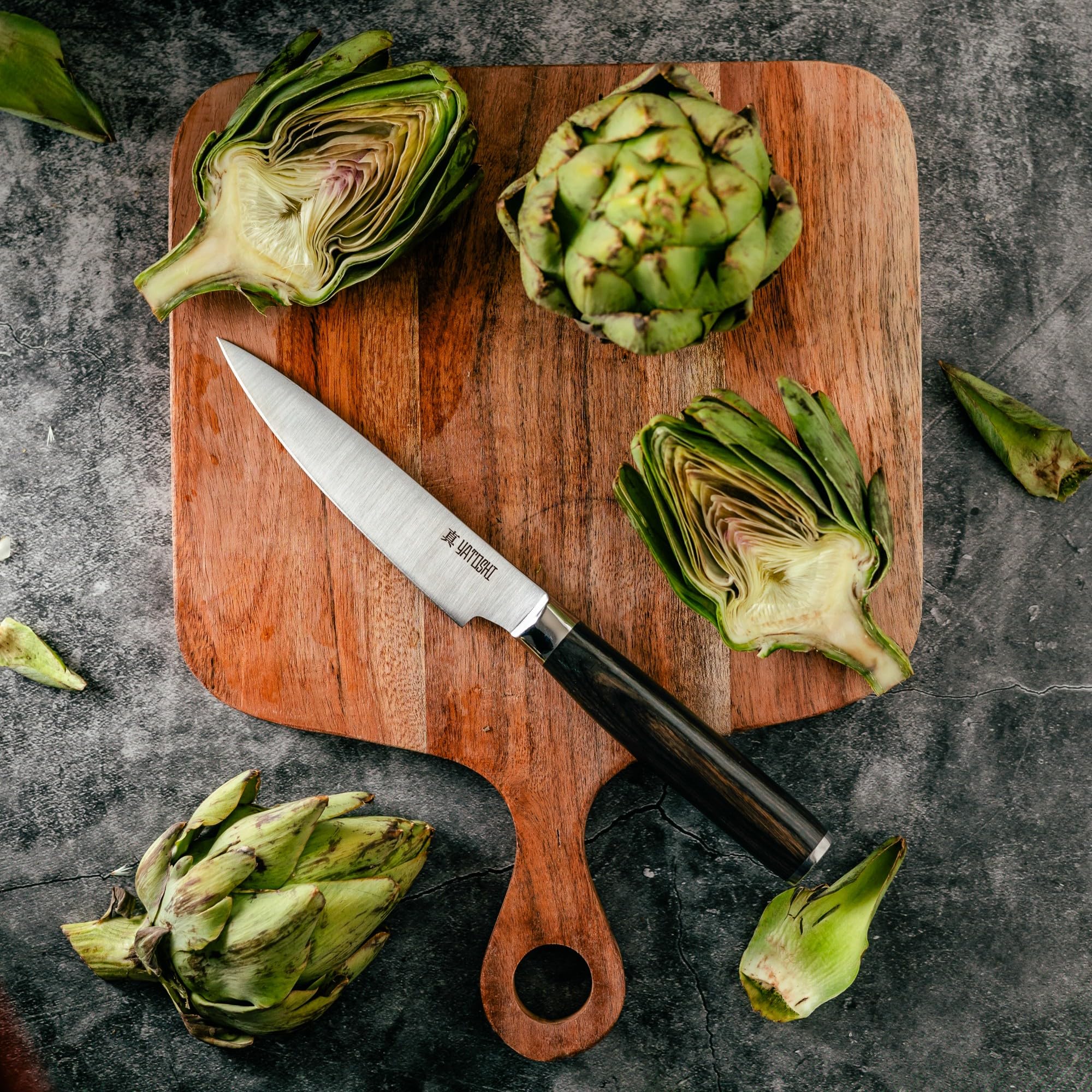 Yatoshi Knives six-piece steak knife array ready for effortless table service