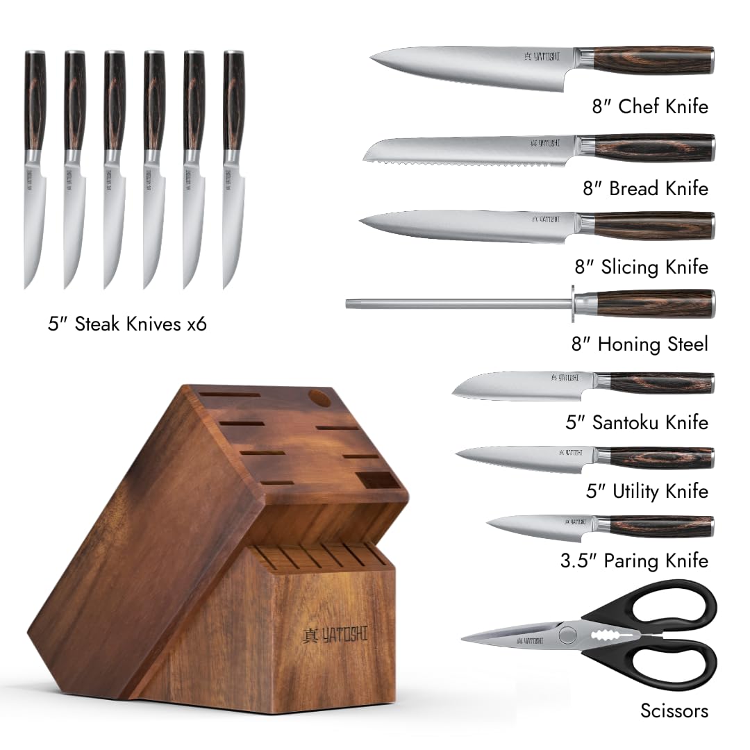Yatoshi Knives 8-inch chef knife close-up showing razor-sharp edge for precise slicing