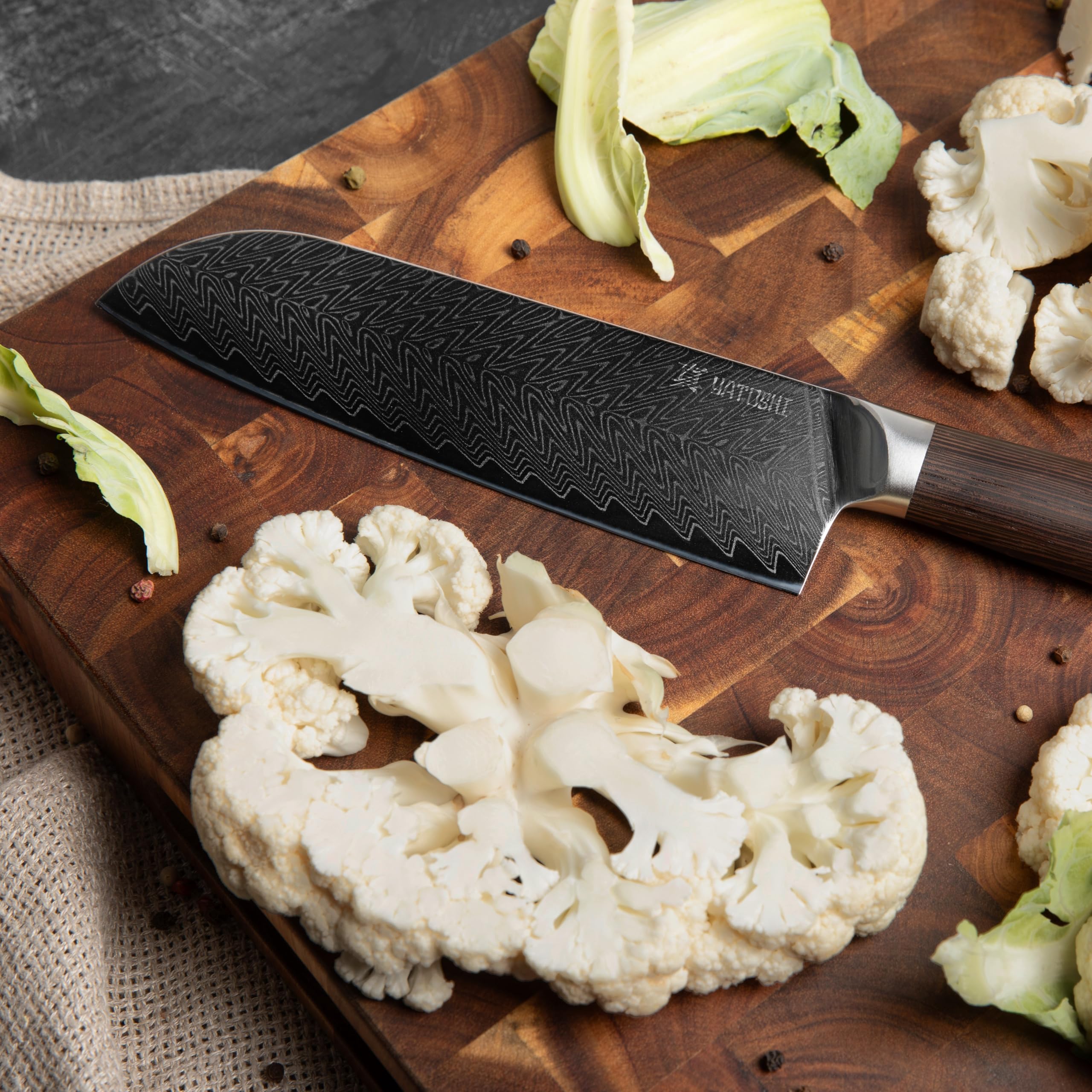 Yatoshi Knives pakkawood handle close-up showing secure grip