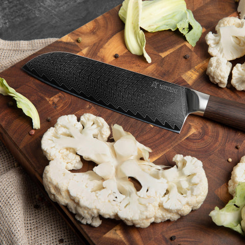 Yatoshi Knives pakkawood handle close-up showing secure grip