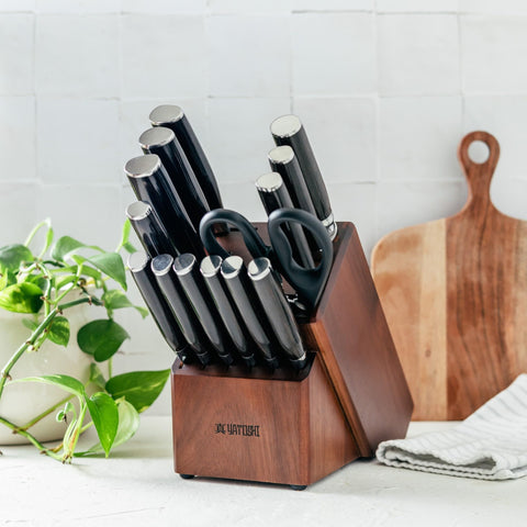 Yatoshi Knives pakkawood handle detail highlighting ergonomic balance and control