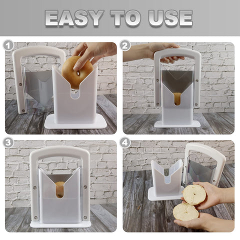 Yatytepo Bagel Slicer in use on a bagel
