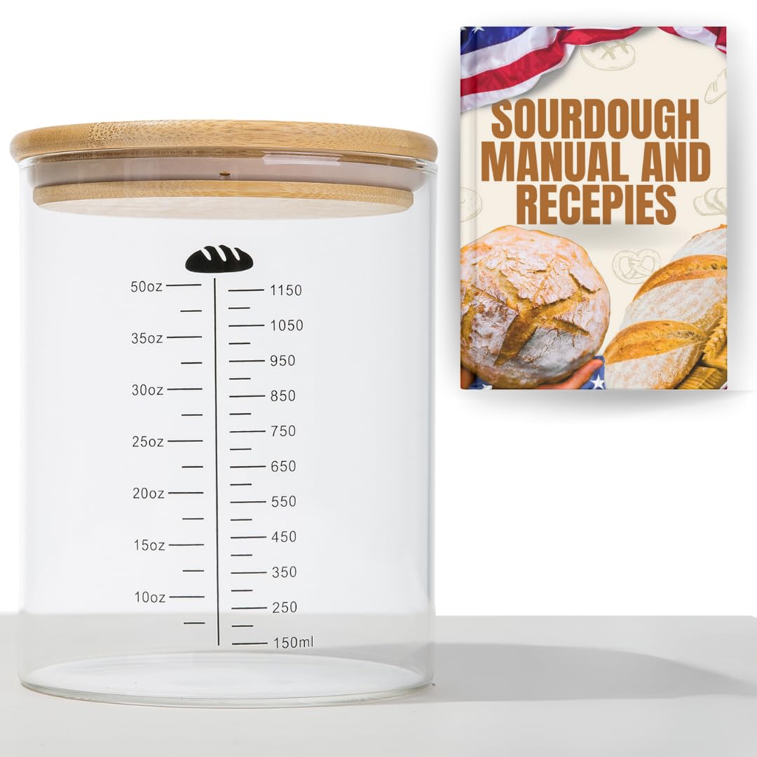 Yayacol 50oz sourdough starter jar with wide mouth for easy prep and viewing.