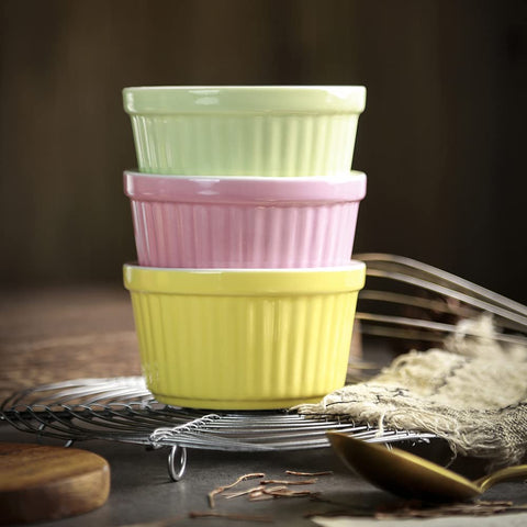 YAZYLIFE stackable pink ramekins save space in cabinets