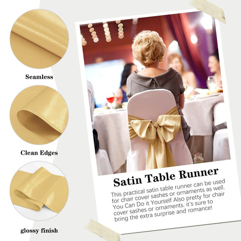 Yblut light gold satin runner pairs with candles for refined ambiance.