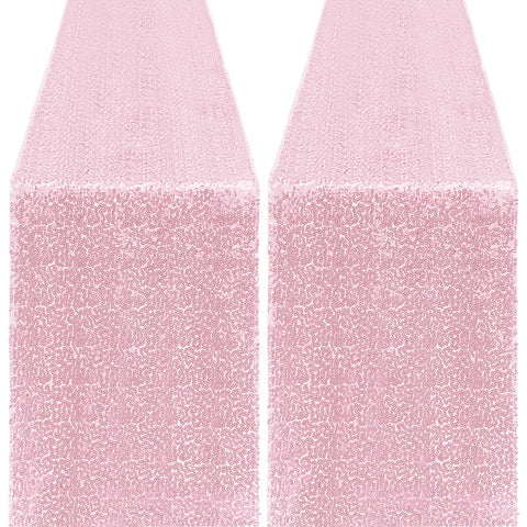 Yblut pink glitter sequin table runner closeup showcasing festive sparkle for celebrations.