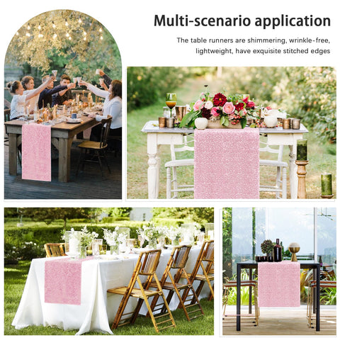 Yblut pink glitter sequin table runner stitching detail for durable, long-lasting shine.