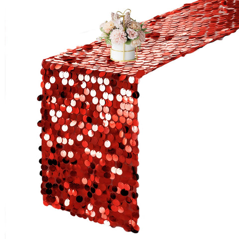 Yblut red sequin table runner top view adds festive sparkle to weddings