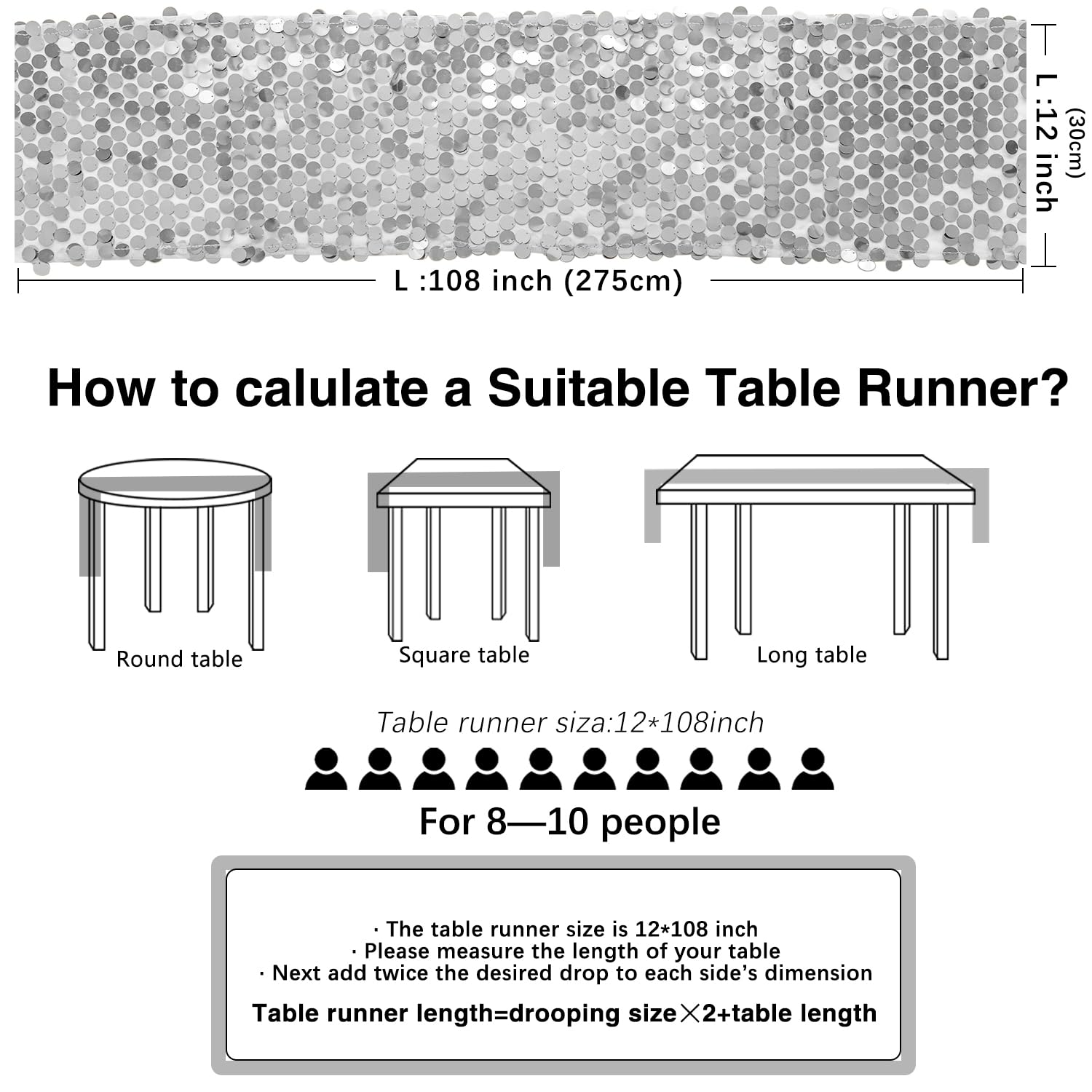 Yblut silver sequin table runner close-up shows dense sparkle