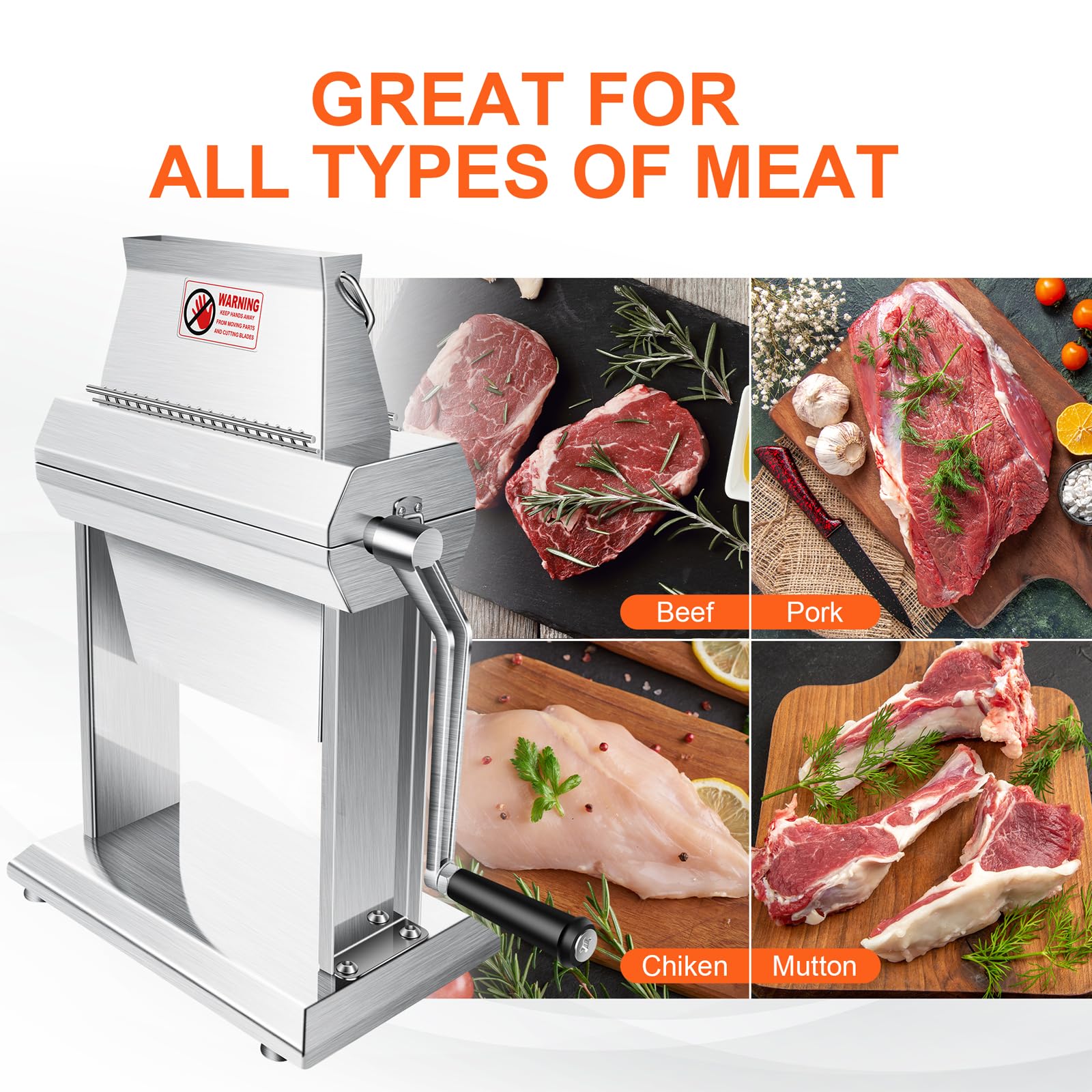 YBSVO tenderizer shows 40 blades for precise, even tenderizing