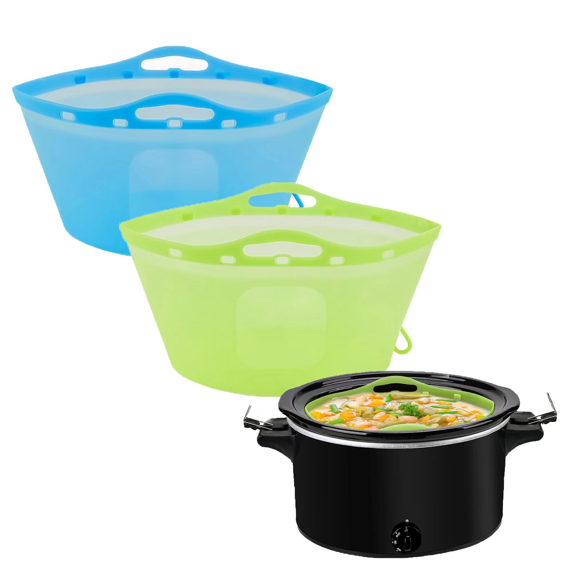 YCGCP silicone slow cooker liner folded in a 8 Qt pot for easy meal prep