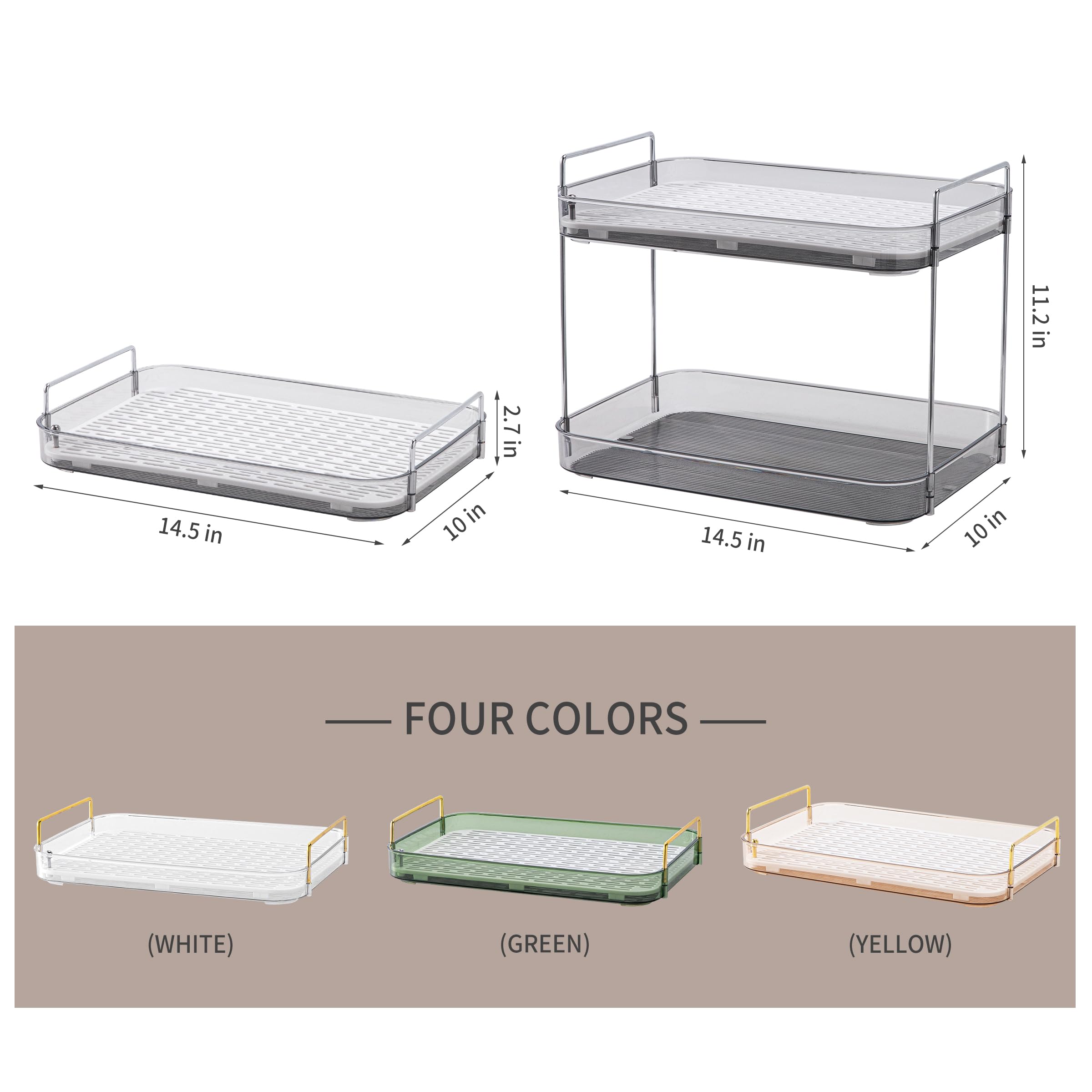 Double-use design suits glassware, fruit, toiletries, and vanity items.