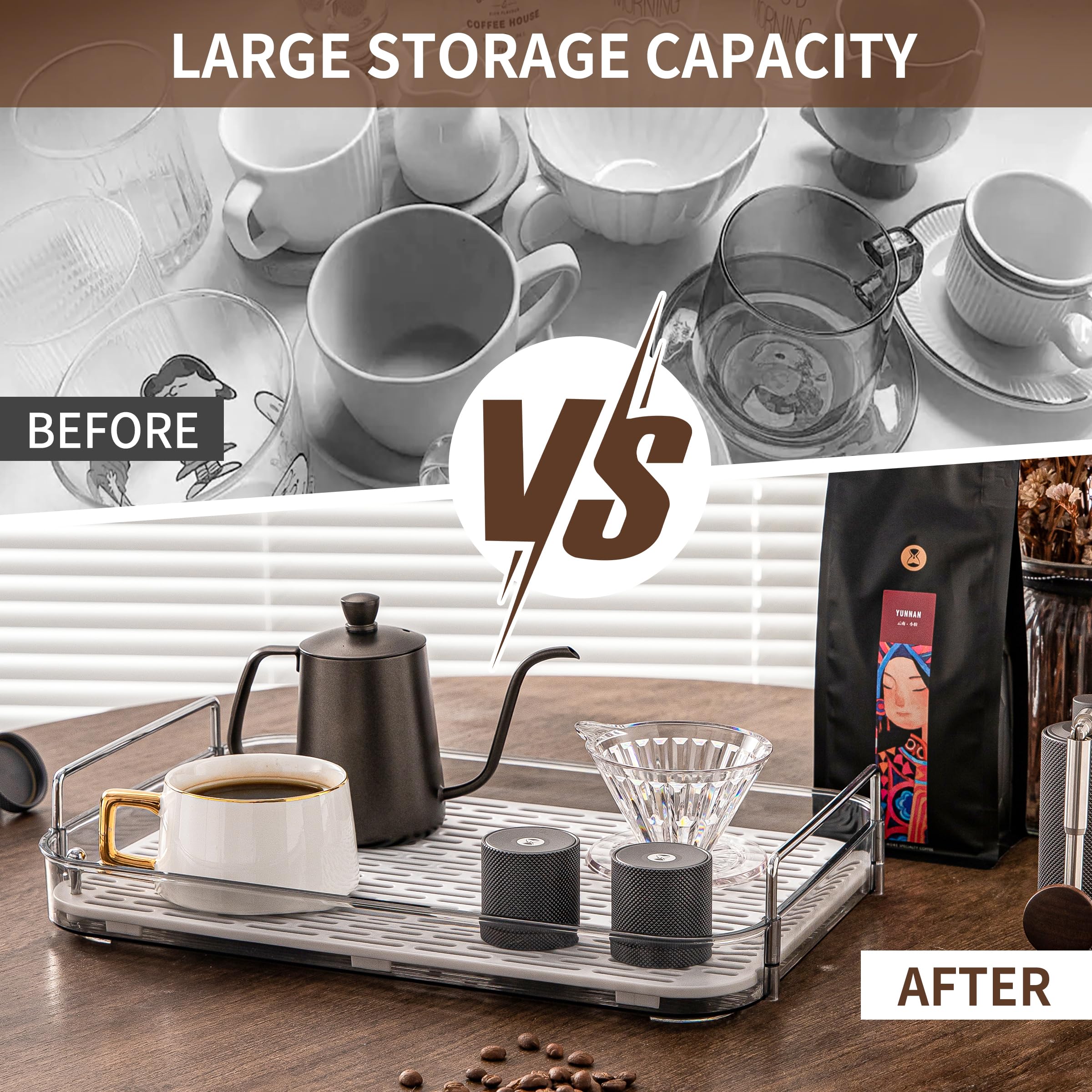 Removable draining board converts to a standard organizer for cosmetics or spices.