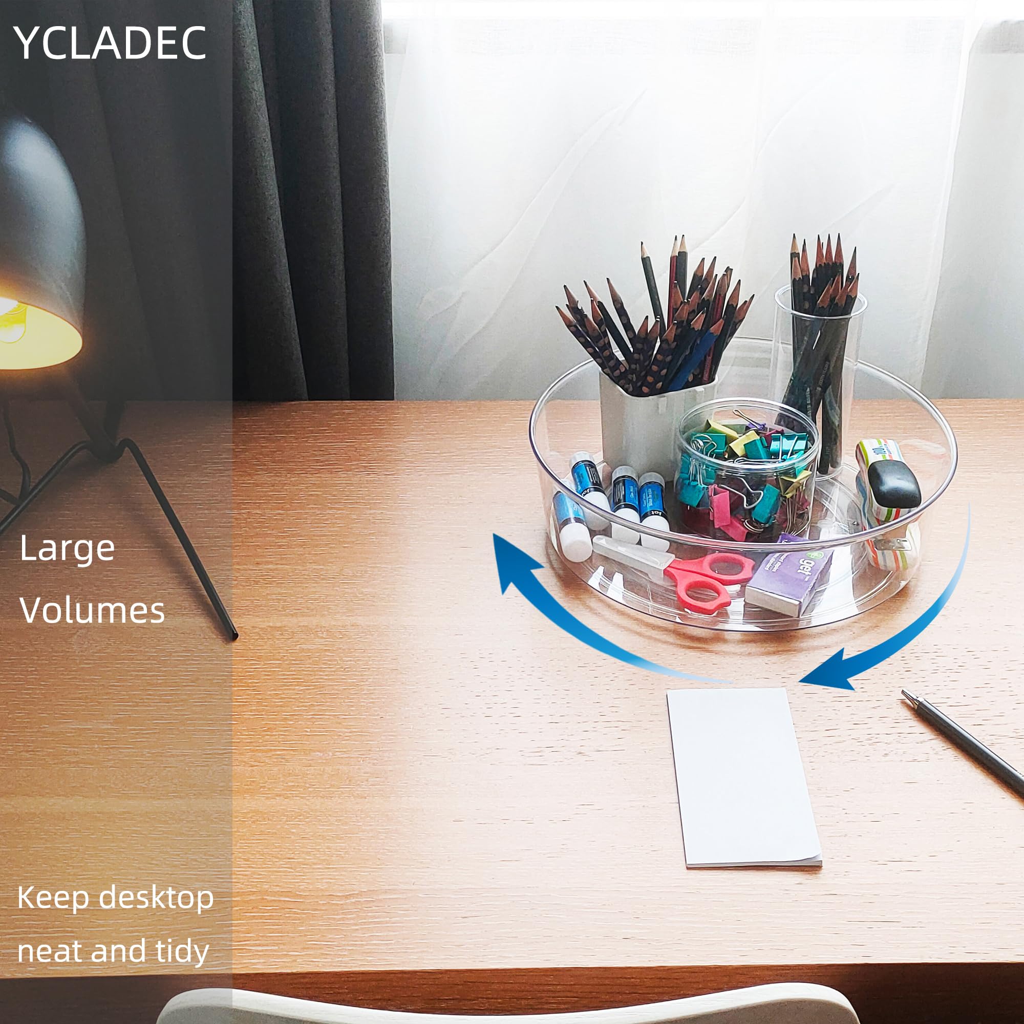YCLADEC high rim prevents items from sliding during spins.