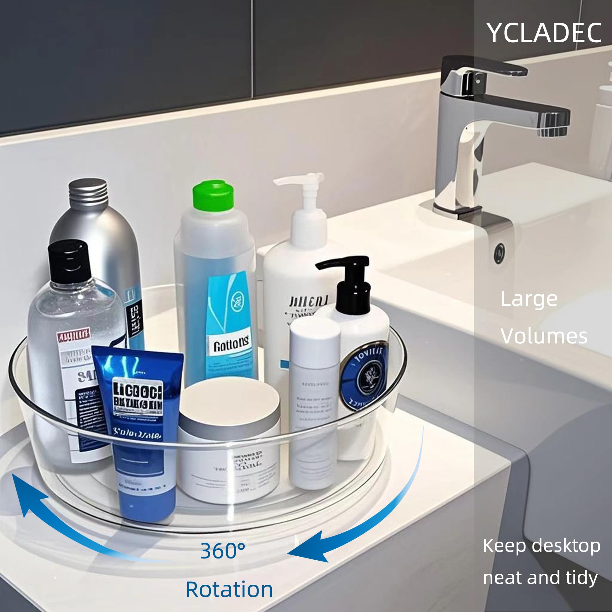 YCLADEC Lazy Susan on countertop holds spices neatly and within reach.
