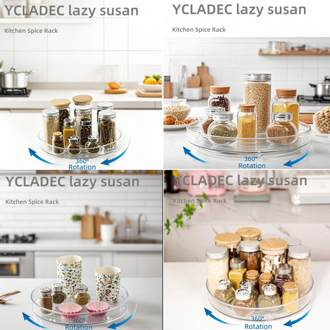 YCLADEC 9.25 inch rotating tray for easy reach in kitchen cabinets
