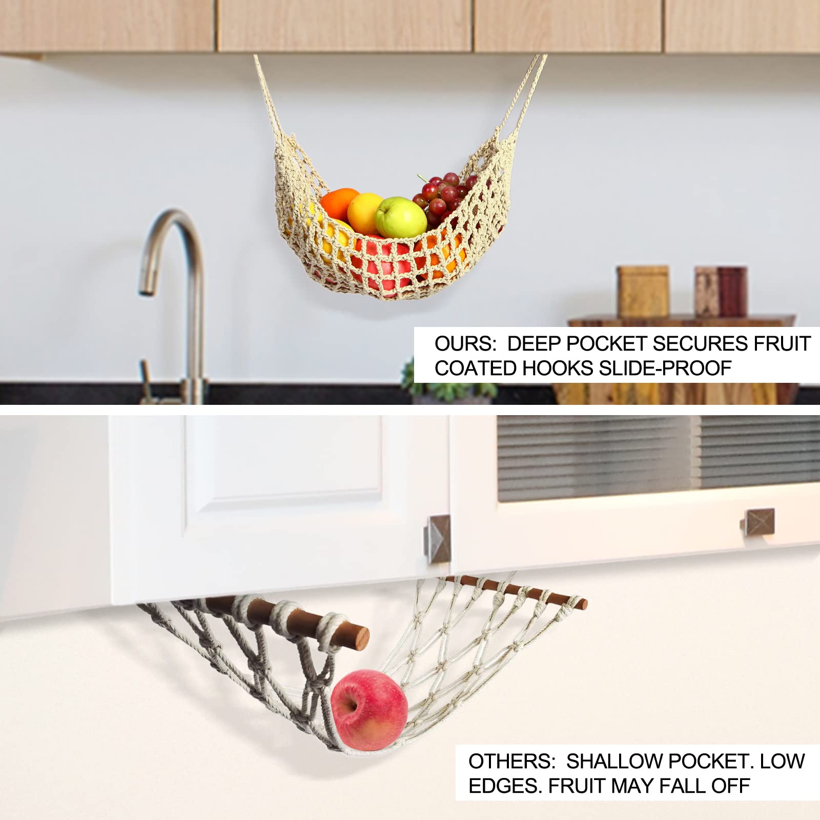 Ycsst Fruit Hammock holds 15–20 fruits for easy storage.