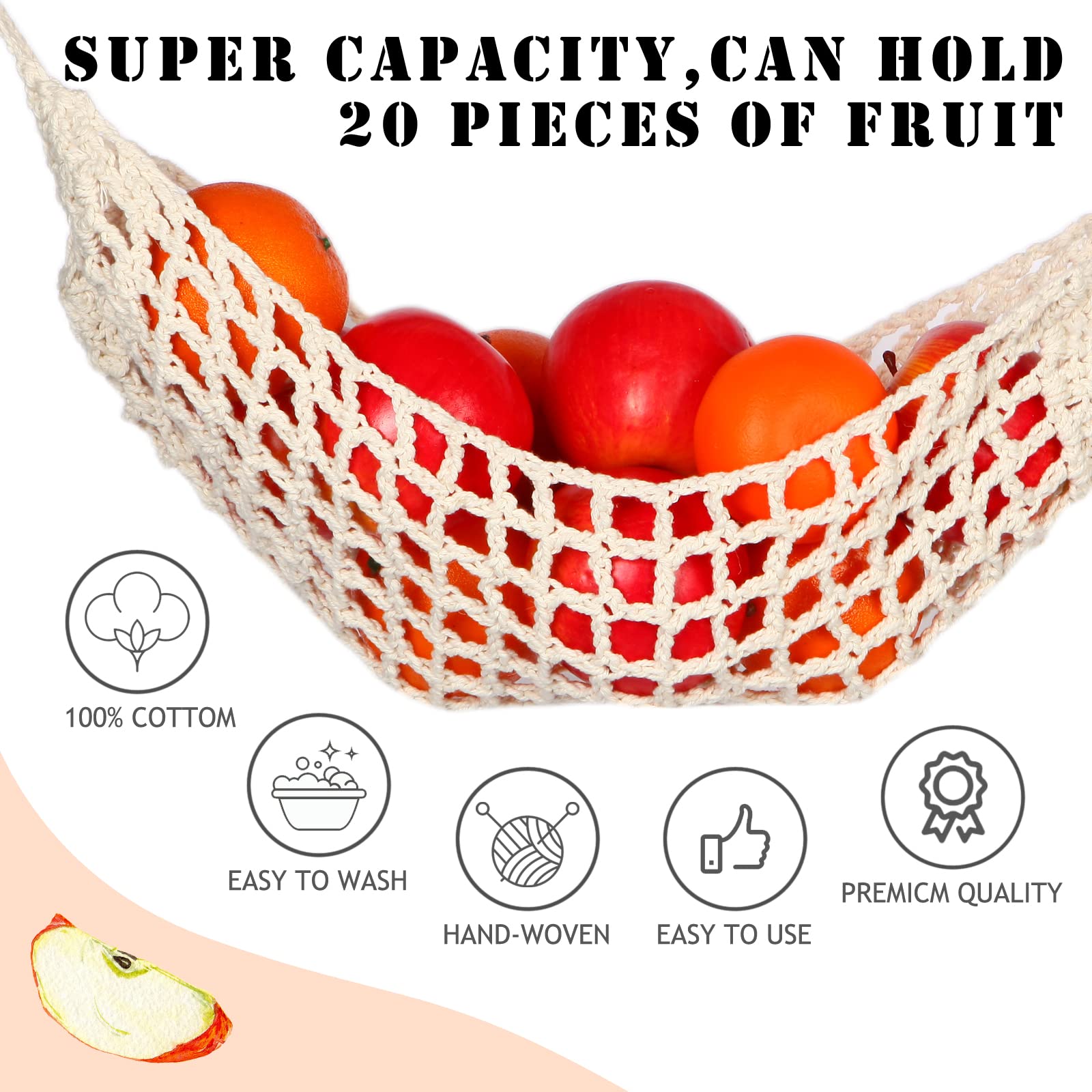 Ycsst hand-woven cotton fruit hammock adds texture to kitchen decor