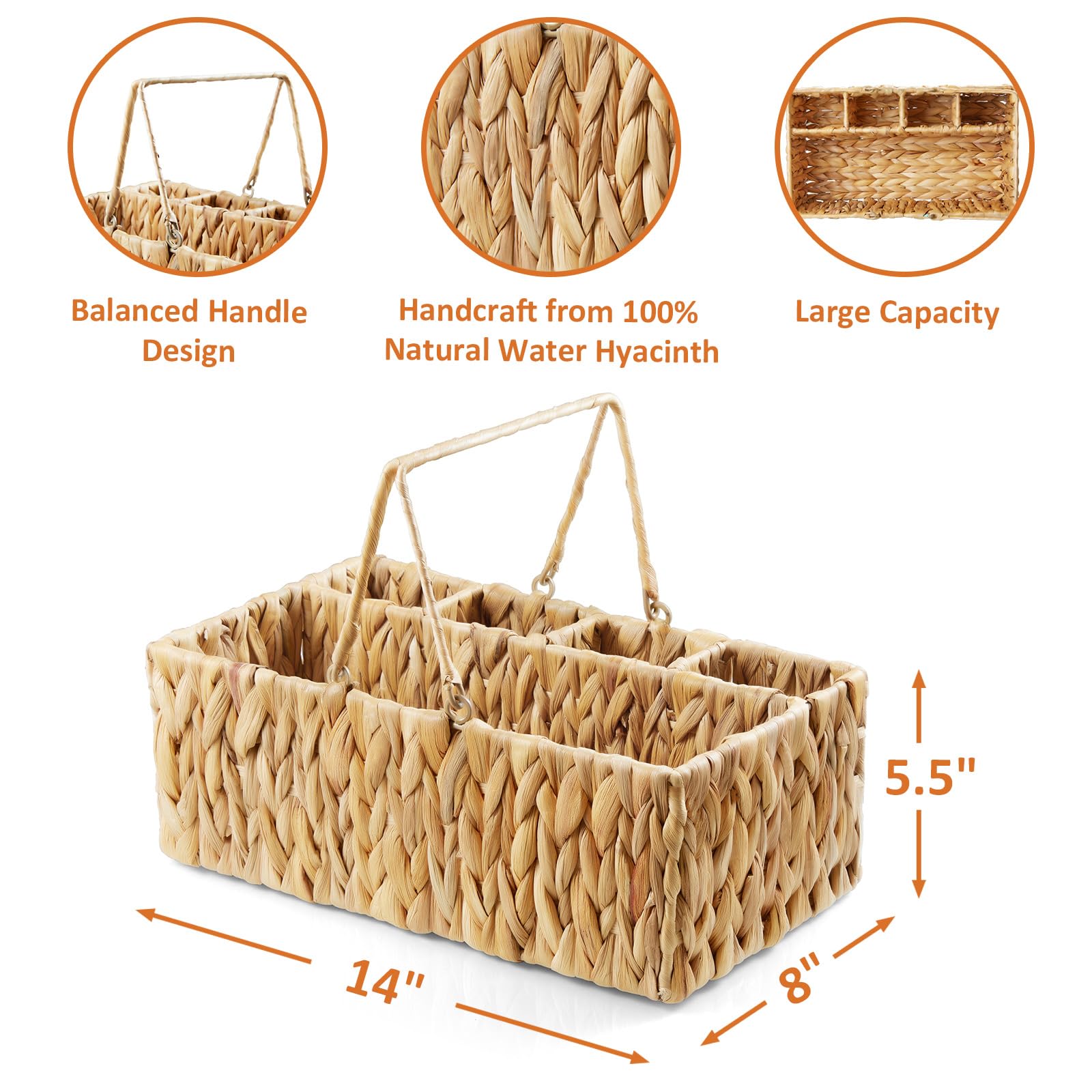 YCXNBHH hyacinth basket balanced handle for easy carrying during picnics
