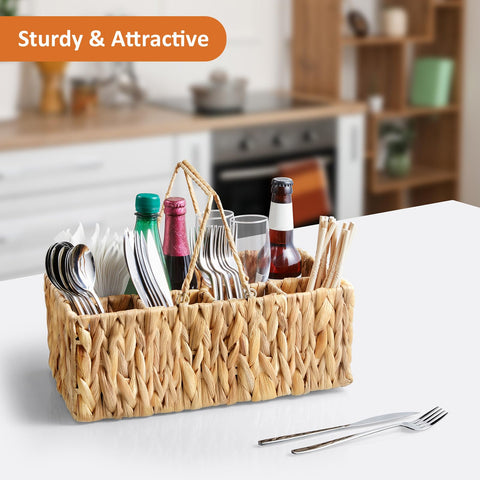 YCXNBHH wicker utensil caddy large compartments keeps forks and spoons organized