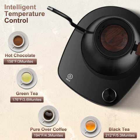 YDDZZM gooseneck kettle LCD display shows real-time temperature for accurate brewing.