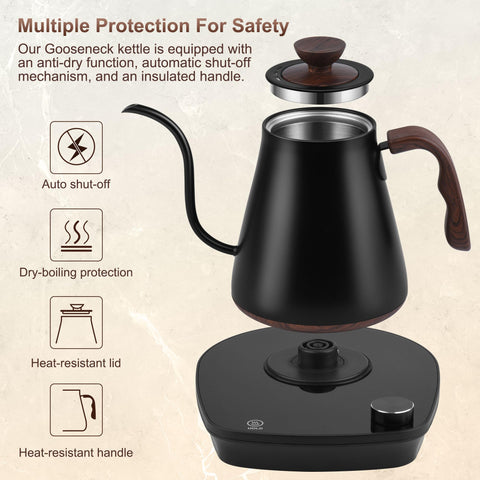 YDDZZM gooseneck kettle stainless inner ensures BPA-free, clean tasting water.