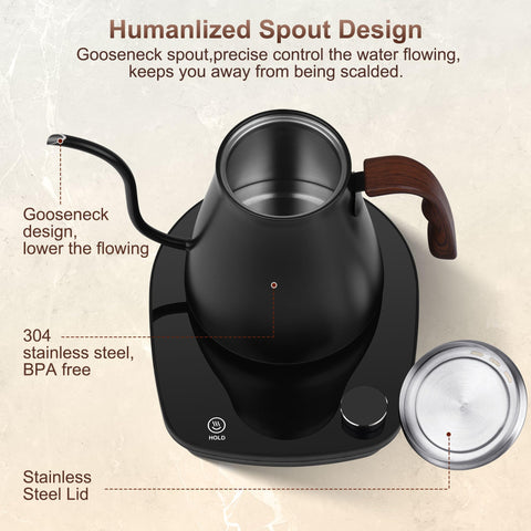 YDDZZM gooseneck kettle with wood-like handle blends style and comfort.