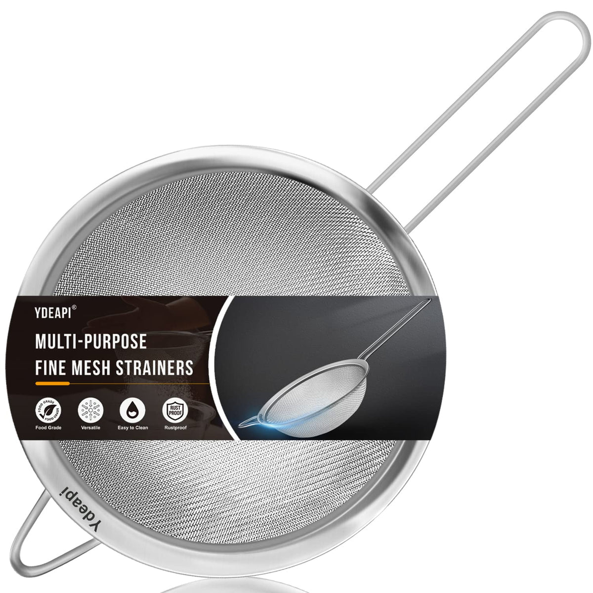 Ydeapi 8.6-inch fine mesh strainer with handle, ideal for rinsing rice