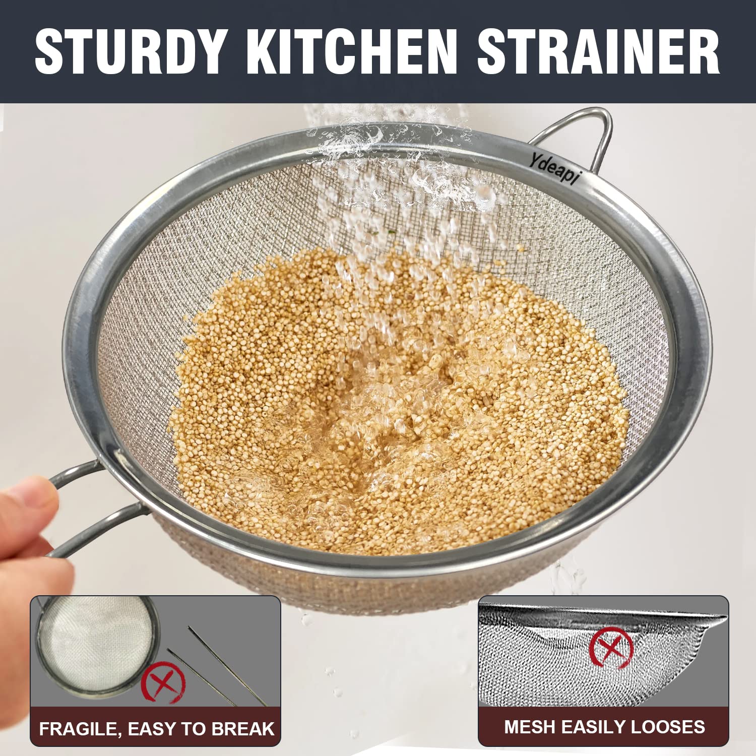 Ydeapi dishwasher-safe stainless strainer for easy cleaning after meals