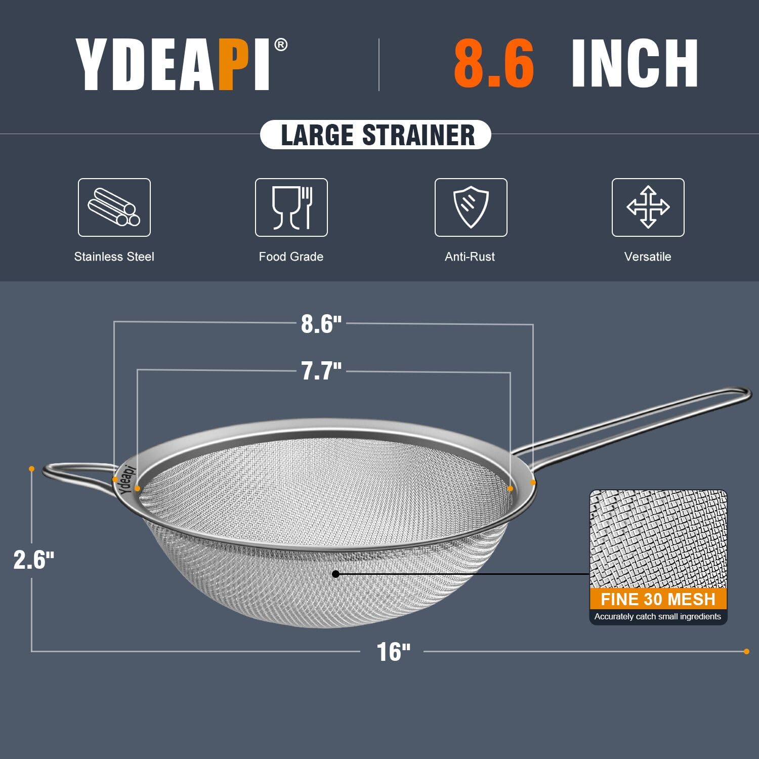 Ydeapi fine mesh sieve for quinoa and beans with 30-mesh precision
