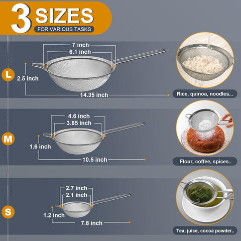 Ydeapi fine mesh strainer 4-6-inch for flour and coffee grounds.