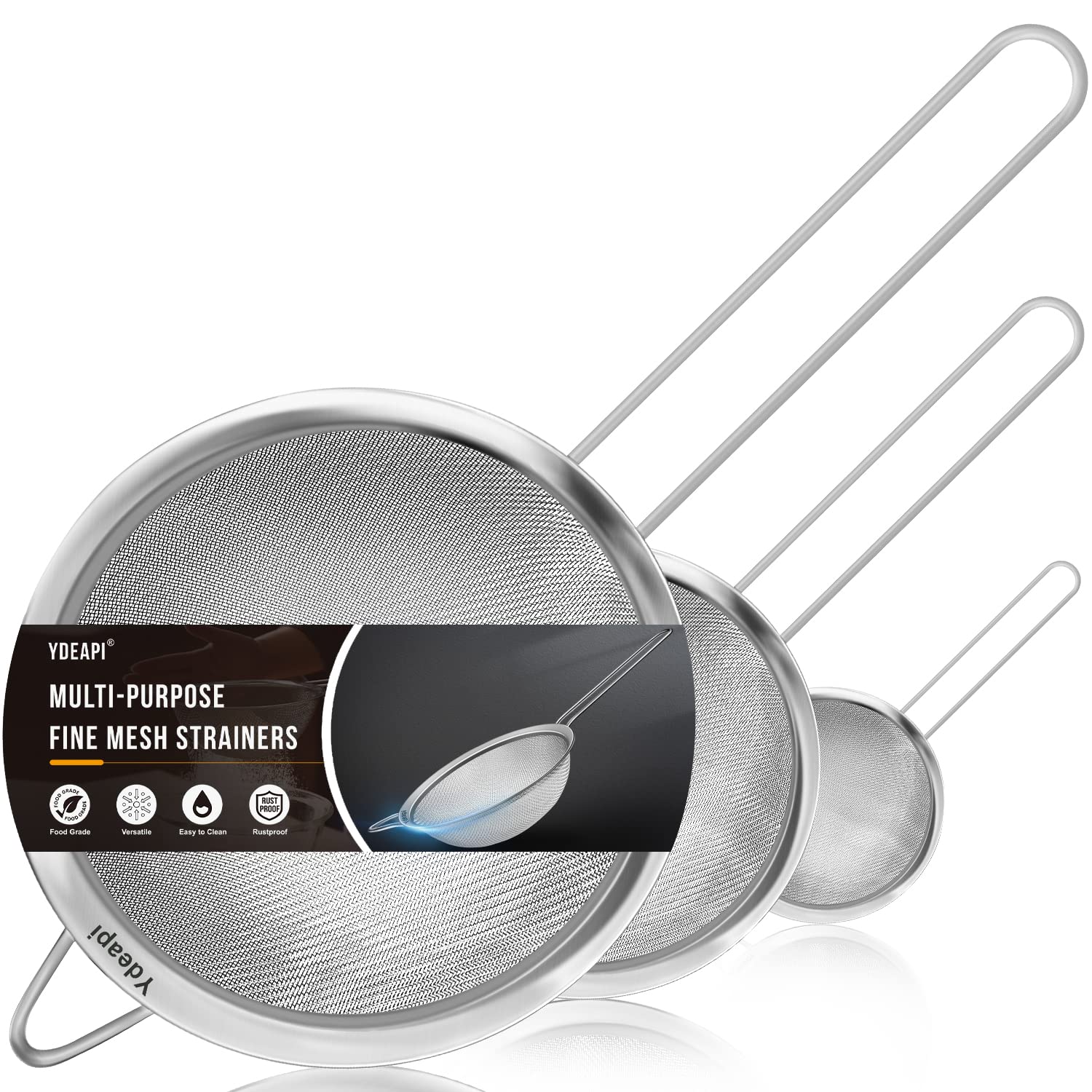 Ydeapi fine mesh strainer 7-inch for rinsing rice and quinoa.