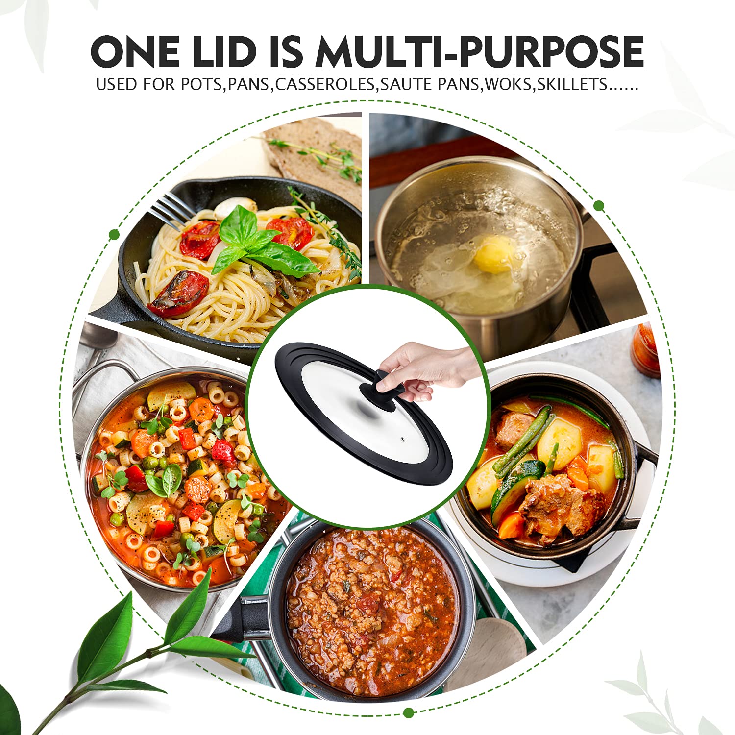 Ydeapi universal lid on a 7-inch pan highlights clear glass for monitoring cooking
