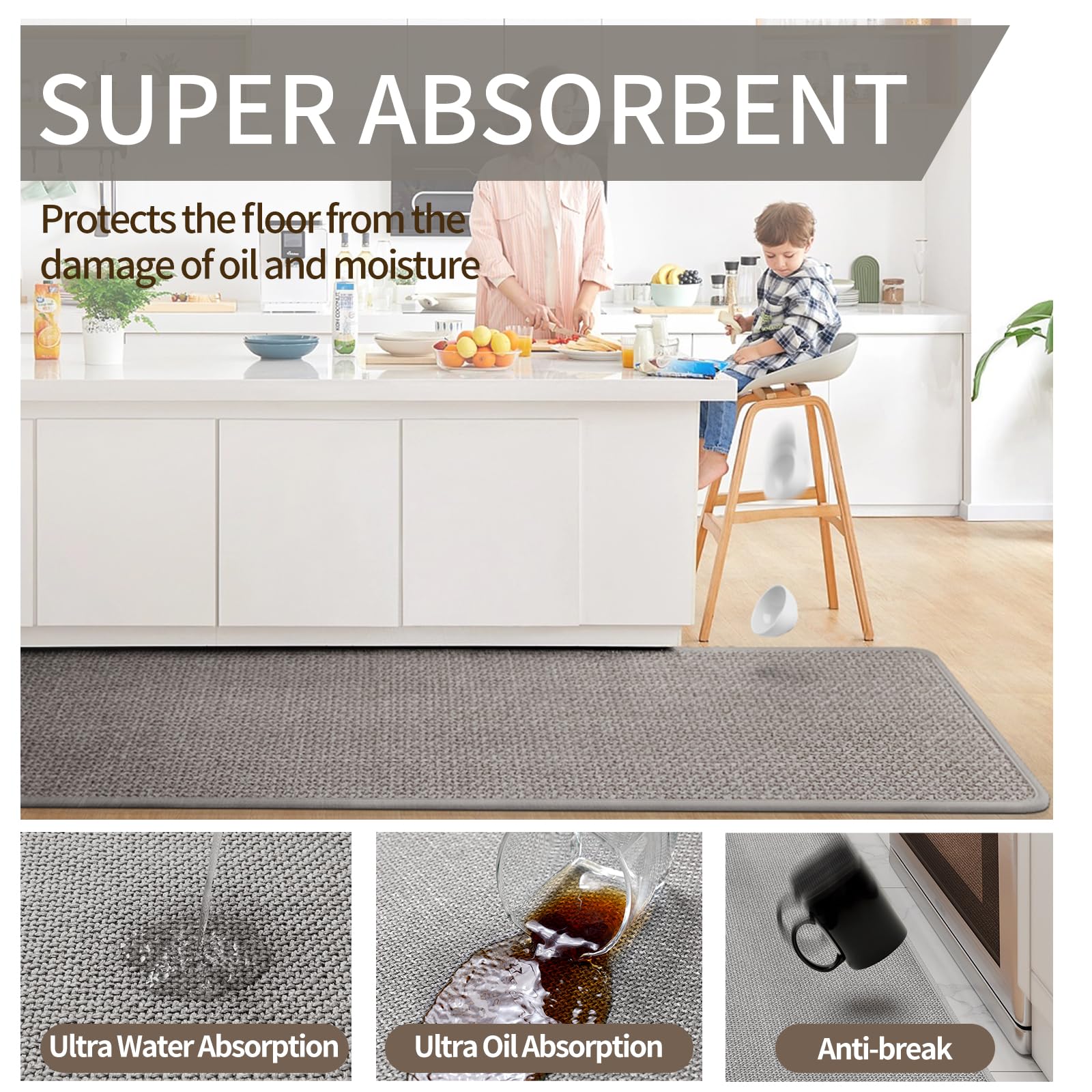 YDKGL anti-fatigue kitchen mat helps reduce foot and joint strain.