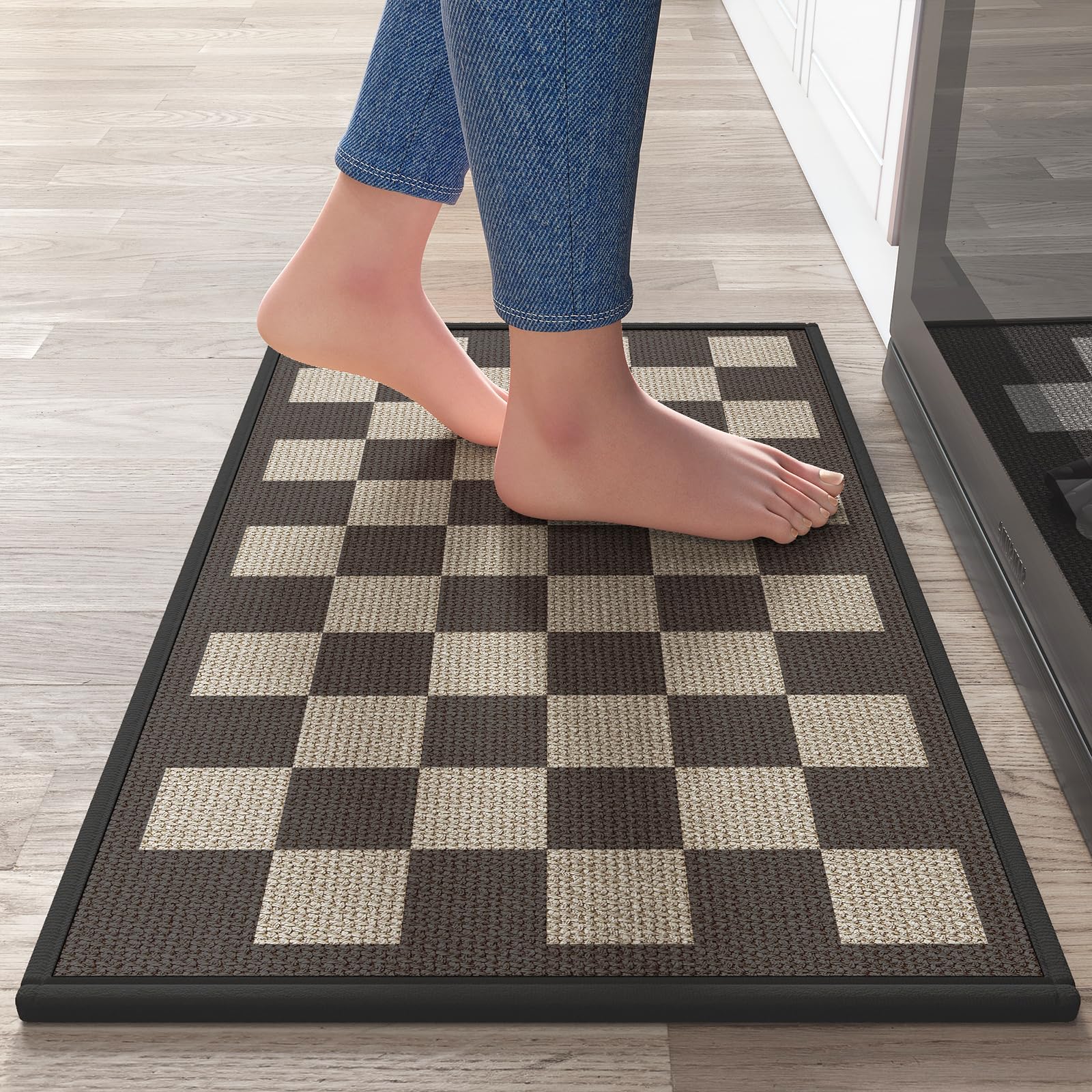 YDKGL kitchen mat anti-slip bottom prevents shifting for safer standing near the counter.