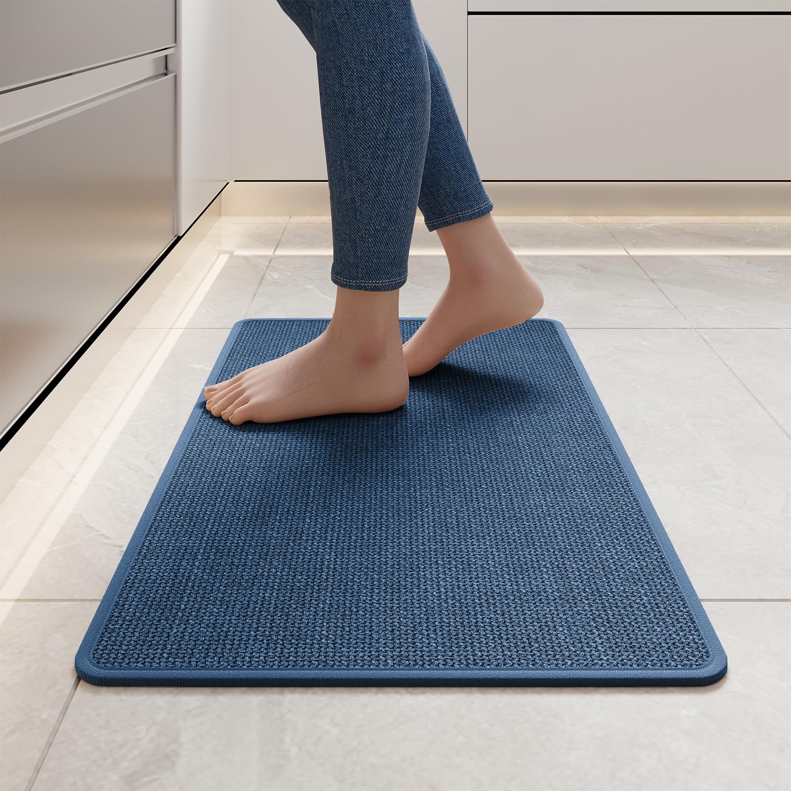 YDKGL kitchen mat blue front view offers soft comfort for long cooking sessions